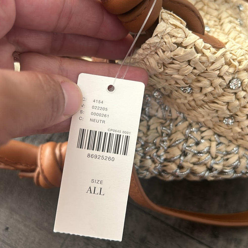Anthropologie Maeve Rhinestone Raffia Mini Bag Day to Night Woven Beach Resort - Picture 8 of 10